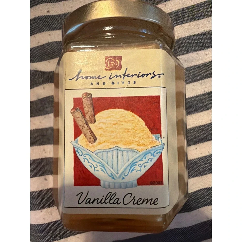 Home Interiors and Gifts Vanilla Creme Jar Candle 2002 Vintage Hexagon Gold Lid